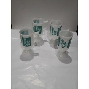 Vintage Rooster MugsMilk Glass Turquoise Aqua Danish MCM Pedestal Mug Set of 2